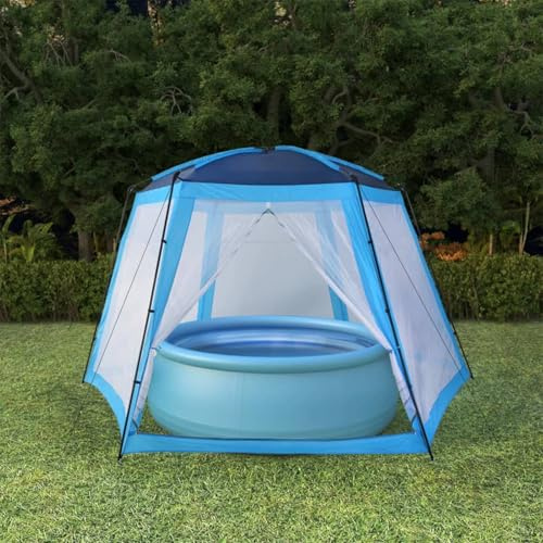 HOMELEN Blue Pool Tent Sun Shelter 500x433x250 cm UV Resistant PA Coated Fabric with Mesh Sidewalls for Round Swimming Pool Sun Protection Outdoor Party Shade Cover