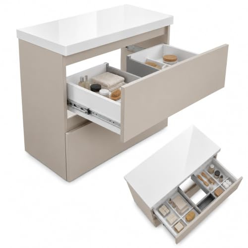 paplinskimoebel Waschtischunterschrank mit Aufsatzplatte, Calpe TOP, Badezimmerschrank, Unterschrank für Aufsatzwaschbecken, Waschtischunterschrank, Farbe: Kaschmir Beige (Kaschmir, 60)