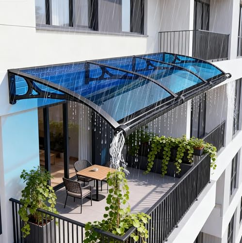 Errtsdb Toit Marquise avec GouttièRe, Marquise De Porte Exterieur Largeur 60 80 90 100 120cm, Marquise Solaire Abri Banne avec Support en Aluminium, Terrasse Toit Abri Protection(80x90cm)