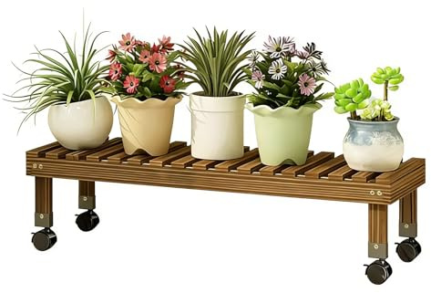SZKTHD Pflanzenständer Multifunktionaler Eck-Pflanzenständer Mit Rollen Leiter-Pflanzenhalter Für Wohnzimmer, Terrasse, Balkon Und Garten(Brown,78X25X20CM)