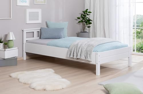 TiCAA Einzelbett Doppelbett Gästebett, Merci für Schlafzimmer, Kinderzimmer Kiefer Massivholz Bettgestell 90 x 200 cm