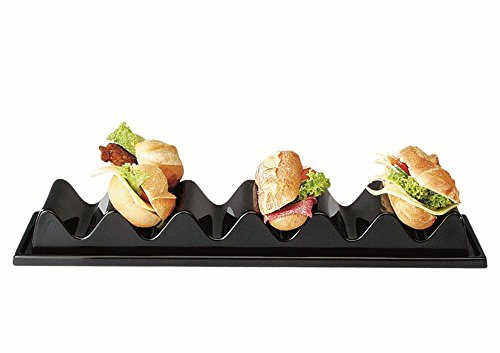 APS 11887 Snackpresenter/Snackwelle - 3 Mulden, 29 x 19 cm, Höhe 6,5 cm, Polystyrol, schwarz, mit Saftrille und Griffmulde, Made in Germany