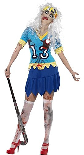 Smiffys Smiffy’s Women’s Zombie Hockey Player Costume, Top, Skirt and Headband, High School Horrors, Size 16-18, Colour: Multi, 24367