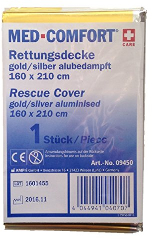 MED-COMFORT Erste Hilfe Rettungsdecke Gold-Silber-Folie 160 x 210cm