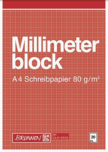 Brunnen Millimeterblock DIN A4, braun, rot, 20 Blatt, 5er Spar-Pack