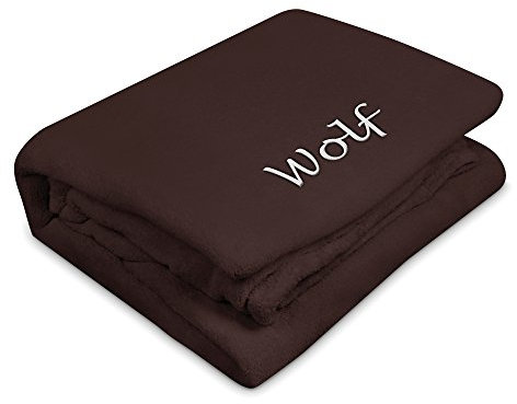 digital print Kuscheldecke mit Namen Wolf Bestickt - Farbe Braun - personalisierte Decke, Wolldecke