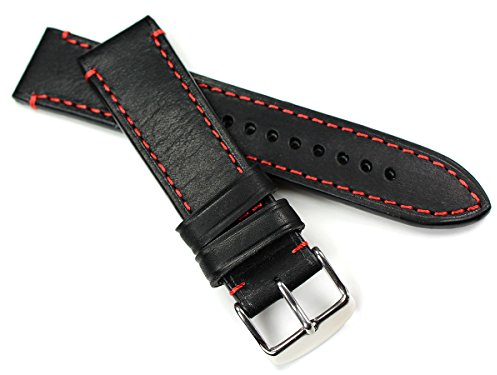 RIOS 1931 22mm Herren Leder Deutsch Vintage Aviator Style Uhrenarmband schwarz rote Naht CT