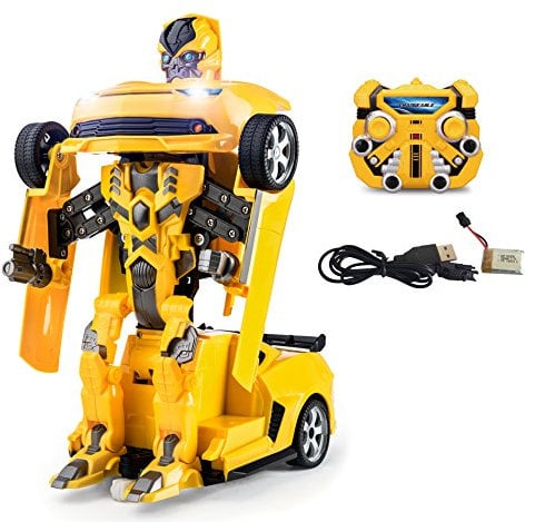 2.4Ghz Transformer Remote Control Car – Talking Auto Bot RC Drifting Car & Robot - Sound FX Lights – One Touch Transform - PL9131 Rechargeable Radio Controlled RC Car, Yellow