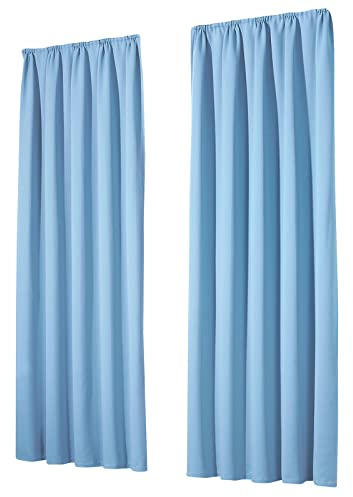 heimtexland Vorhang Blickdicht Thermovorhang Verdunklungsvorhänge 2er Set Kräuselband Deko Gardine isolierend Kälteschutz Oekotex Kinderzimmer Typ139 Pastell hellblau HxB 245x135 cm
