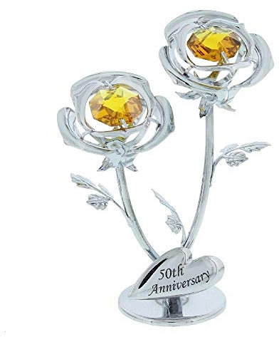 Crystocraft Double Rose Ornament - 50th Anniversary - Chrome with Swarovski Elements