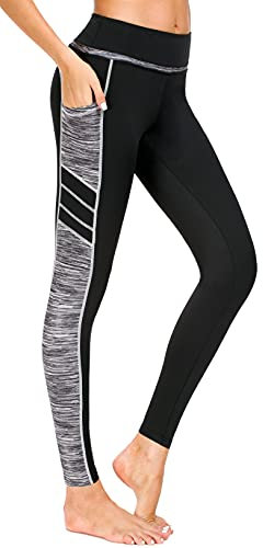 Flatik Damen Netzoberfläche Sport Gym Yoga Laufen Fitness Leggings Hose, Schwarz Grau(long Hosen), S