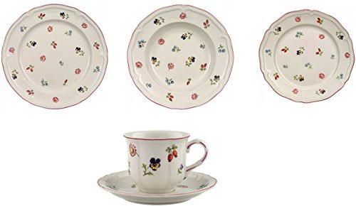 Villeroy & Boch Set 30-teilig: 6 flache Teller 26 cm, 6 tiefe Teller 23 cm, 6 Dessertteller 21 cm, 6 Kaffeetassen, 6 Untertassen für Kaffeetasse, Geblümt
