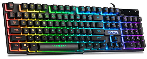 CHONCHOW Teclado para juegos con cable para Mac PC, PS5, PS4, Xbox One, teclado mecánico LED retroiluminado RGB con teclado numérico de teclas multimedia, teclado USB de 104 teclas para computadora de
