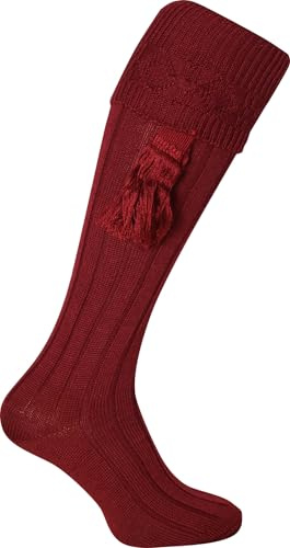 JACK PYKE Plain Mens Shooting Socks with Garters – Durable Knee-High Hunting Socks for Country Sports & Outdoor Wear – Acrylic Wool blend – Burgundy, Size 8–11UK