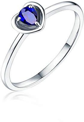 Bishilin Damen Ring Gold 750 Herz mit Saphir 0.4ct Eheringe Weißgold Verlobungsring 53 (16.9)