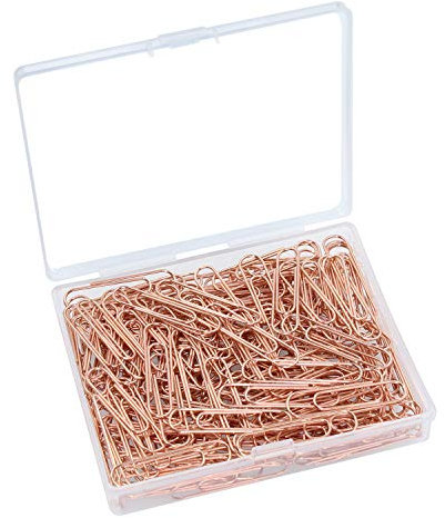 OKVGO 100pcs Paper Clips with Plastic Box of Paper Clamps for Office Stationery 33mm Rose Gold Metal