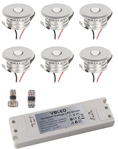 VBLED® 9er Set 3W Mini-Einbauspot Einbaustrahler warmweiß 3000K IP44 12V DC Inkl.LED Trafo und Verbinder Unbegrenzte Möglichkeiten: Terrasse, Bad, Wohnbereich [Energieklasse A+]