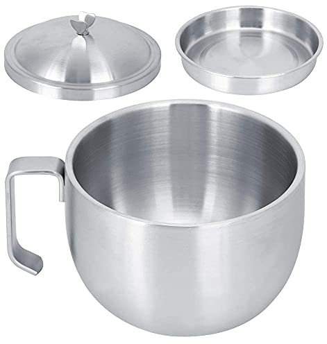 Bol Inox, Saladier Couche Double avec Couvercle pour Soupe, Céréales, Snack, Mélanger, 1L