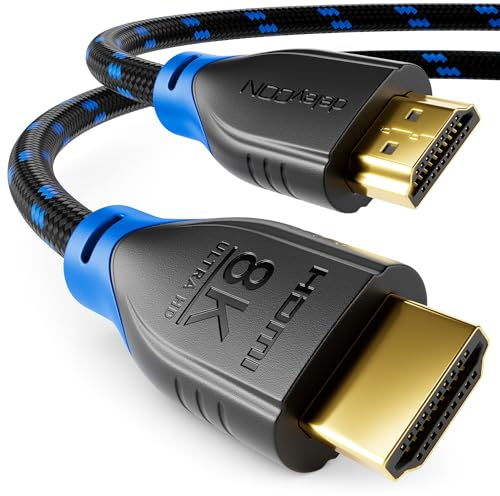 deleyCON 3,0m 8K HDMI 2.1 Kabel (48G, ULTRA Highspeed) 8K@60Hz 4K@120Hz 2K@144Hz/165Hz EARC HDCP 2.3/2.2 - Kompatibel mit DTS:X Dynamisches HDR Dolby Atmos TV PS5 Xbox Soundbar Monitor - Schwarz