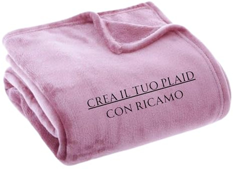 MAYRA Coperta Plaid Personalizzabile in Pile Coral | Singolo, 1 Piazza e Mezza, Matrimoniale | Idea Regalo, Hotel | Personalizzato con Iniziali, Nome, Scritta, Logo | Design Made in Italy (Rosa, L)
