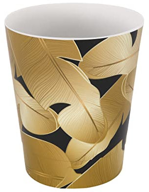 Home Garden Ornaments Plant Pots Indoor 13.5cm Diameter – Decorative Plant Pot with Original Motif of Black and Gold Banana Leaves – Plastic Flower Pots (13.5 cm, Black and Gold Banana Leaves)