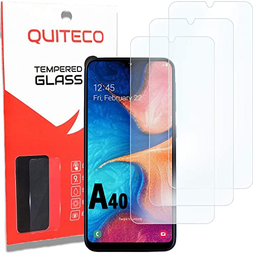 QUITECO Panzer Schutz Glas für Samsung Galaxy A40 [3 Stück] Schutzfolie Glas Display Panzerfolie Schutzglas