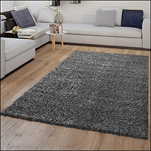 TT Home Teppich Hochflor Wohnzimmer Shaggy Soft Und Flauschig Moderne Unifarbene Designs, Farbe: Anthrazit, Größe:140x200 cm