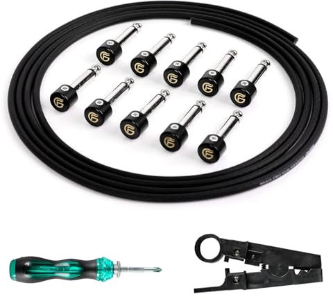 GHOSTFIRE Solderless Pedalboard Cable Kit, 6.5ft Cable & 10 Nickel Plated Copper Tip Connectors for Guitar Effects & Pedal Board, DIY Custom Patch Cables with Cutter, Bolt Driver (SP-01)