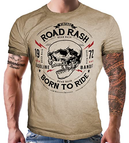 GASOLINE BANDIT Original Biker Racer T-Shirt im Retro Vintage Used Look : Road Rash - Born to Ride