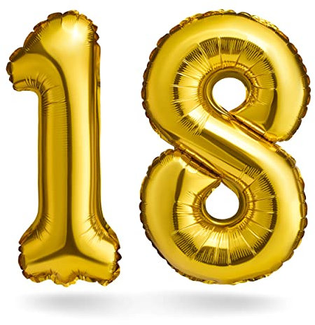 BALINCO Zahlenballons, Gold, 40cm, Geburtstagsdeko, Jubiläum Luftballons, Geschenk (Zahlenset 18)