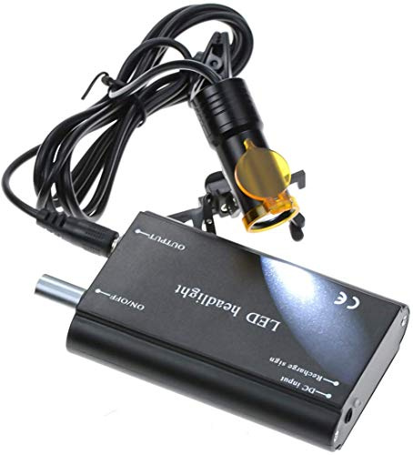 BONEW Zahnärztliche chirurgische Stirnlampe, 5 W, LED, hohe Leistung, Helligkeit, Taillenaufhängung, Batterie mit Filter, Clip-On-Typ + Stoffetui für alle Brillen, Schwarz