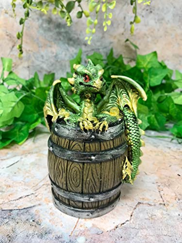 Grüner Drache im Fass Spardose Sparschwein Ornament Figur Dragons Collection