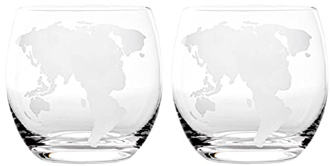 DOITOOL Rum Gläser, 2 Stück Whiskygläser Neuheit Getränkegläser Rum Felsen Glas Klarglas Cocktailbecher Weltkarte Weingläser Geätzte Globuskartenbecher Für Wein Whisky Hausbar, Whisky Gläser