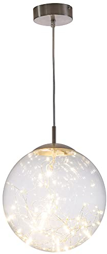 etc-shop Pendelleuchte Deckenleuchte Glaskugel Hängelampe Wohnzimmerleuchte Pendel, Metall rund, gold, 12 Watt 960 Lumen, DxH 30x150 cm