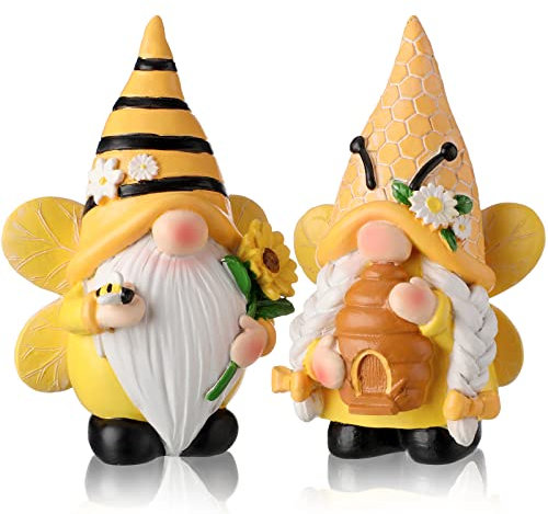 Chunful 2 Stück Bienenzwerge Dekorationen Harz Honigbiene Zwerge Küche Zuhause Ornamente Hummel Zwerge Sommer Herbst Zwerge Dekor Frühling Sonnenblume Zwerg Lustige schwedische Tomte Zwerg