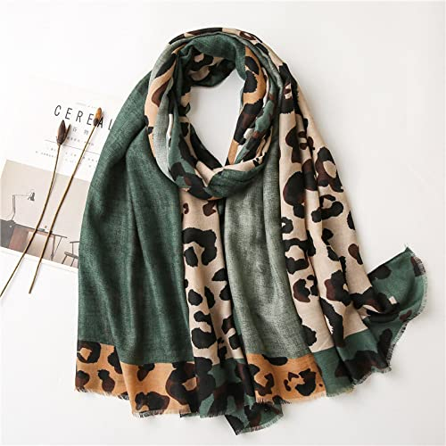 Bysonglezai Schals Damen Tücher Halstuch Scarf Neu Schal Patchwork Leopard Wrap Dünne Schals Rot Braun Luxus Tücher Drucken Hijab Einheitsgröße Grün