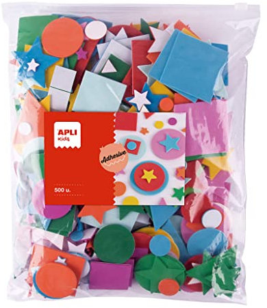 APLI Kids 18750 - Bustina con zip da 500 forme geometriche adesive in schiuma EVA, varie forme e colori, attività manuali e creative.