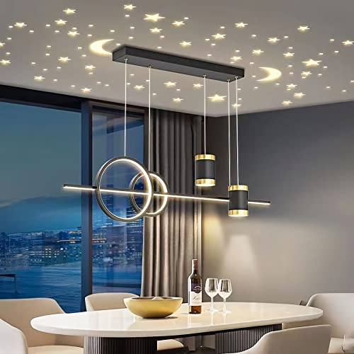 Bellastein LED Hängeleuchte esstisch Pendelleuchte Mit Fernbedienung Hängeleuchte Höhenverstellbar Pendellampe Moderne LED Pendelleuchte für Esszimmer Schlafzimmer Küche Büro Lampe (Schwarz, L100cm)