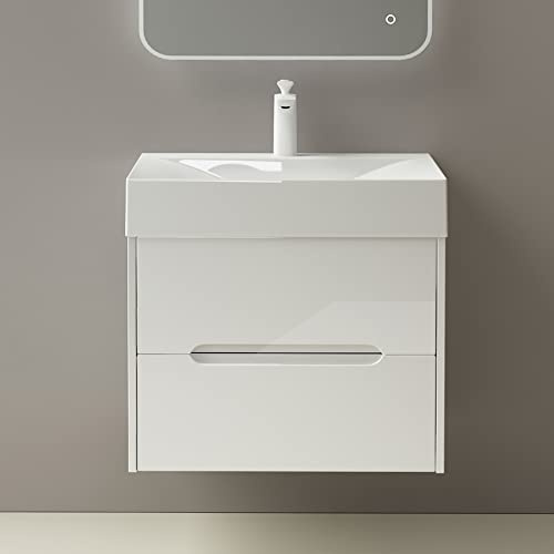 Mai & Mai Badmöbel-Set Waschtisch mit Unterschrank 60cm | Badezimmermöbel mit Softclose Schubladen in Weiß inkl. Mineralguss Waschbecken Yoga
