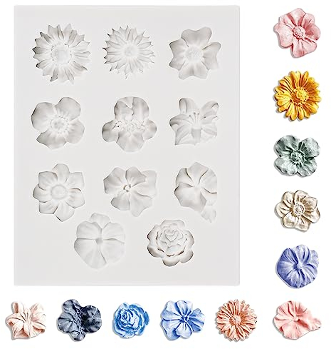 Ezydka Mini Silikonform Blumen, Fondant Blumen Kuchenform mit 11 Blumen Hohlräume, 3D Silikonform Fondant Rechteck, Kleine Gänseblümchen Silikonform für Fondant, Kuchen, Backen Dekoration