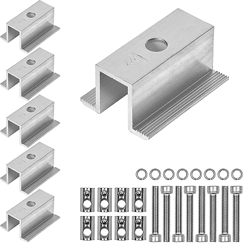 Mittelklemme für Solarmodul, 6 Pack, für 25-40 mm Modulhöhen mit 20 mm Modulabstand, aus Aluminium, inkl. Befestigungszubehör, PV Modul Halterung, Solarpanel Halter Klemme, Photovoltaik Modulklemme