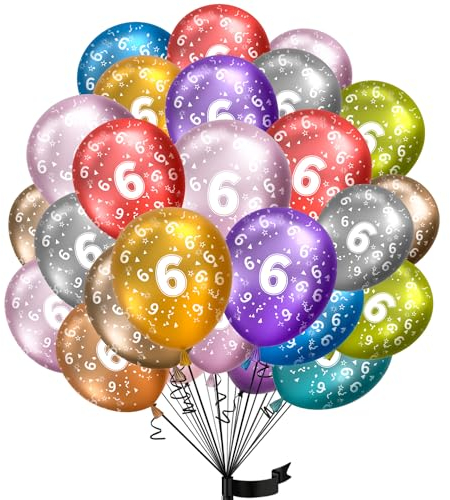 Luftballons 6. Geburtstag,15 Stück Metallic folienballon 6 helium ballons 6 jahre aus 100% Naturlatex,Klimaneutral, 32cm Ballon 6 zahlen für Kindergeburtstag und mädchen junge Geburtstag