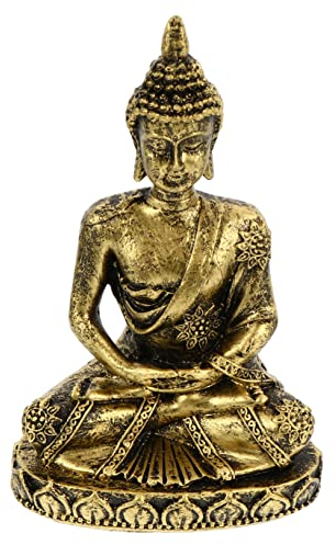 Yardwe Sitzende Bronzefigur Buddha Gold, Dekorative Hausstatue