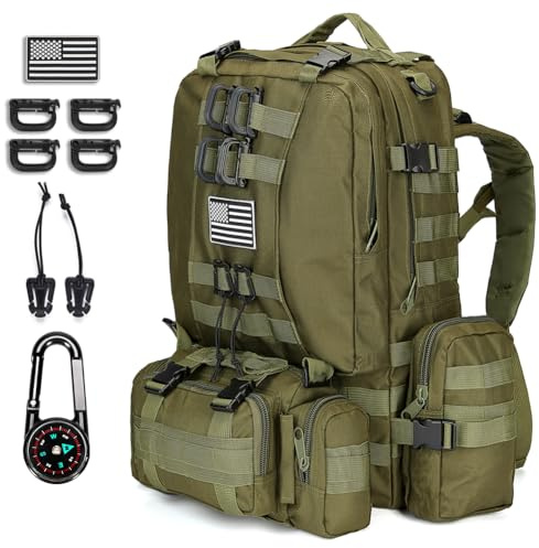 CALUOMATT Large Military Tactical Backpack for Men, 40-50L Backpacks for Women, Bug out Bag Army 3 Days Pack Bags Rucksack with Molle System Green