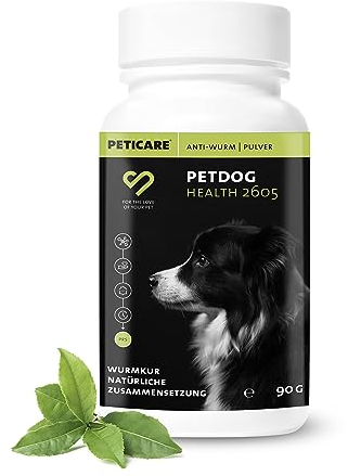 Peticare Wurmkur Pulver für Hunde | effektive pflanzliche Entwurmung | vorbeugend & akuter Wurmbefall | Wurmmittel als Ergänzungsfutter mit 100% natürlichen Inhaltsstoffen | petDog Health 2605