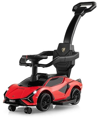 Maxmass 3-in-1 Ride on Push Car, Licensed Lamborghini Toddler Sliding Walker with Removable Guardrails, Music, Headlights and Underneath Storage, Kids Push Along Sit on Car for 18-60 Months (Red)
