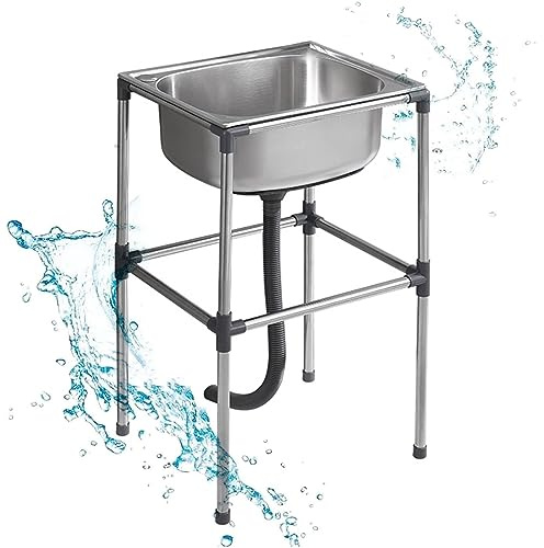 Lavello Commerciale Mobile in Acciaio Inossidabile - Autoportante a Vasca Singola, Lavandino da Esterno No con Rubinetto per Bar Ristorante Lavanderia Hotel e Casa (37x31x75cm)