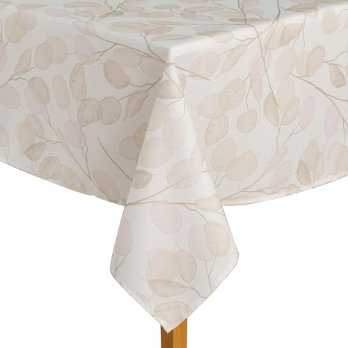 ESSEX - Tischdecke Stems, 145 x 220 cm, Tischtuch, 100% Polyester, Abwaschbar, Blätter - Beige
