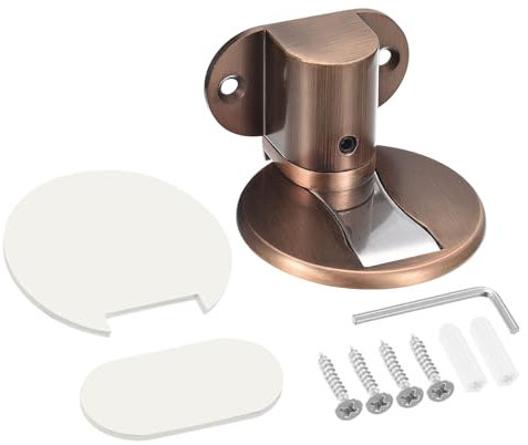 uxcell Magnetic Door Stopper, Adjustable Door Stops Door Catch Magnets Floor Door Holder with Self Adhesive and Screws, Copper Tone