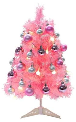 URFEDA Künstlicher Weihnachtsbaum mit Beleuchtung LED, 60cm Mini Weihnachtsbaum Rosa Christbaum PVC Rosa Tannenbaum Christbaum Tanne Unecht Tisch Weihnachtsbaum Dekobaum für Zuhause Büro Geschäfte